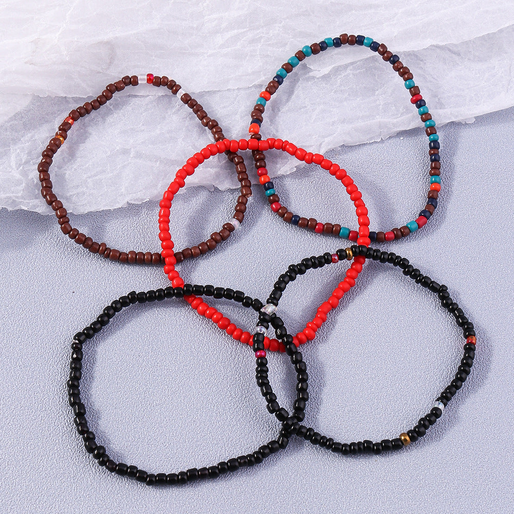 Wholesale Colorful Rice Beads Hand Woven Tassel Bracelet Set